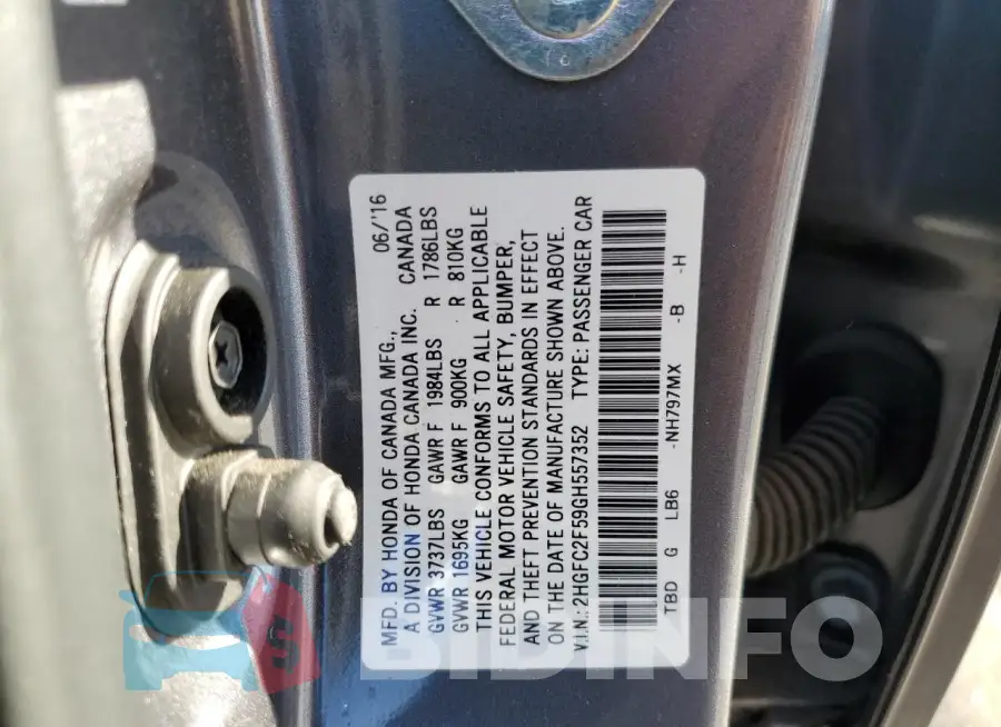 2HGFC2F59GH557352 Photo# 13