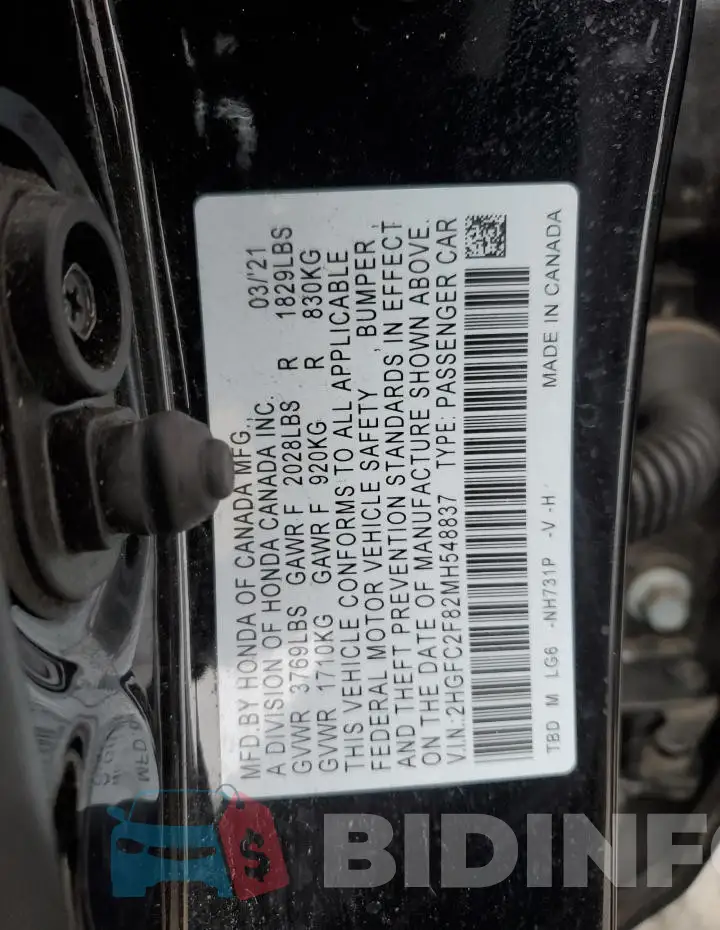 2HGFC2F82MH548837 Photo# 12