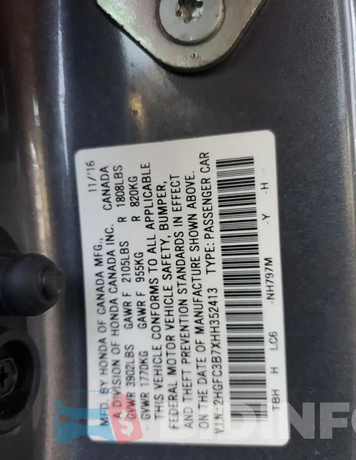 2HGFC3B7XHH352413 Photo# 12