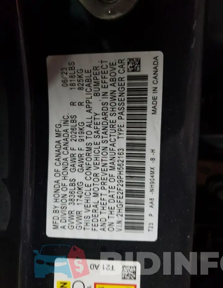 2HGFE2F29PH562163 Photo# 12