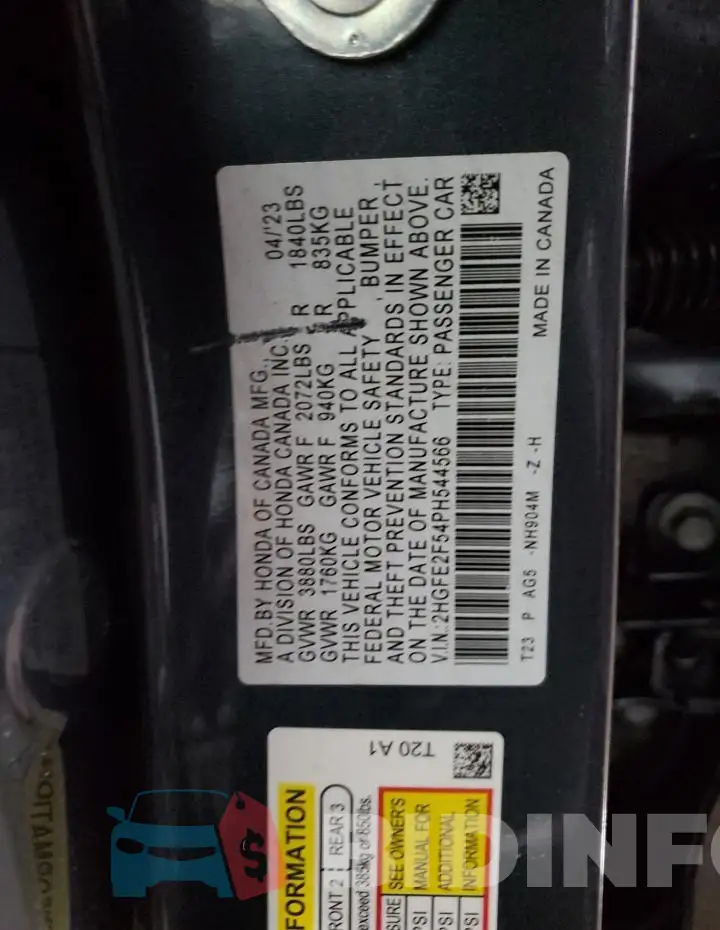 2HGFE2F54PH544566 Photo# 12