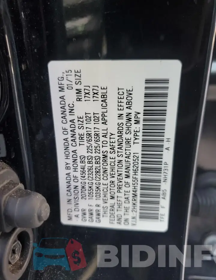 2HKRM4H55FH620521 Photo# 12
