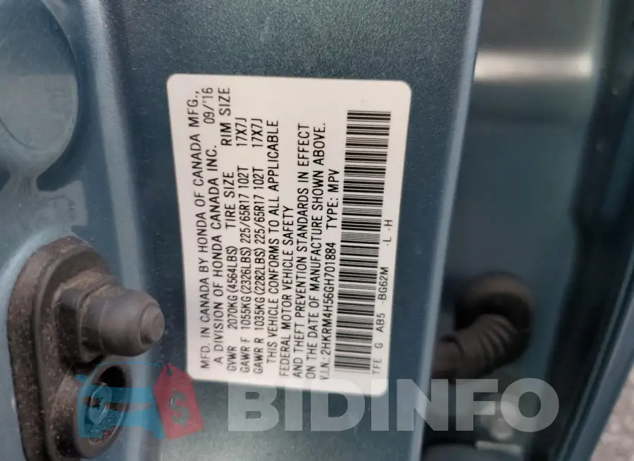 2HKRM4H56GH701884 Photo# 12