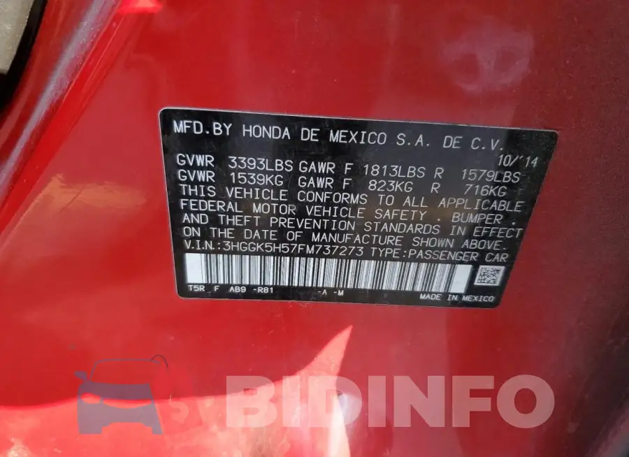 3HGGK5H57FM737273 Photo# 12