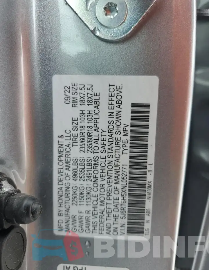 5J6RT6H5XNL052771 Photo# 14