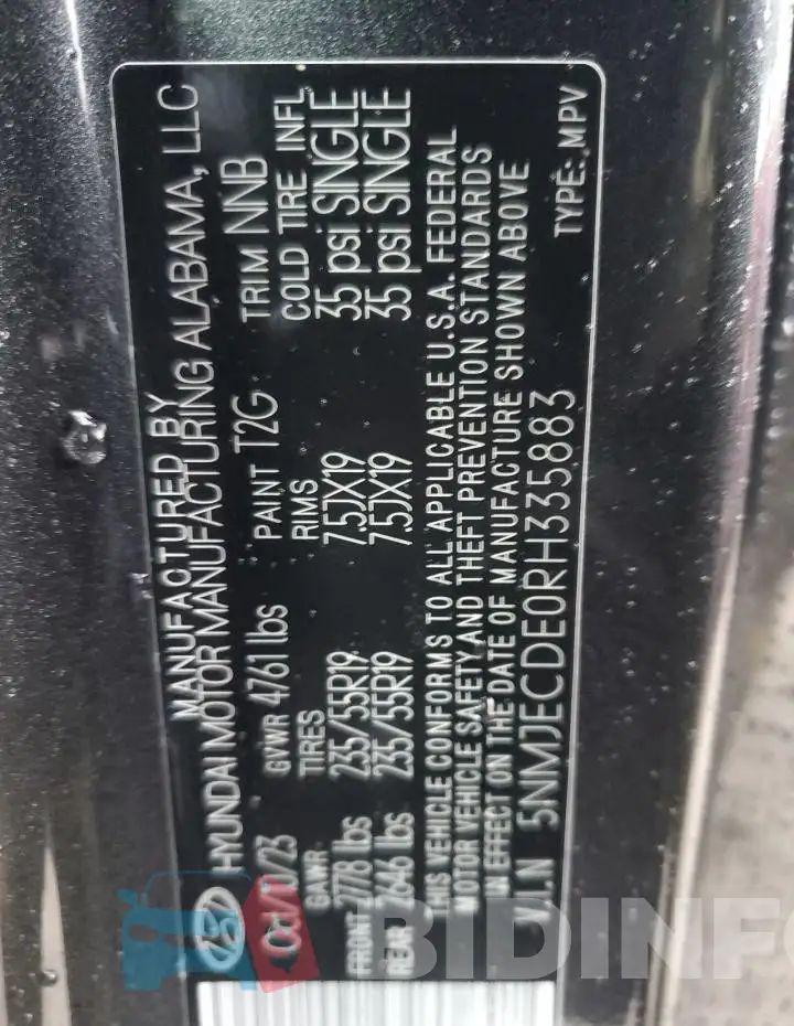 5NMJECDE0RH335883 Photo# 12