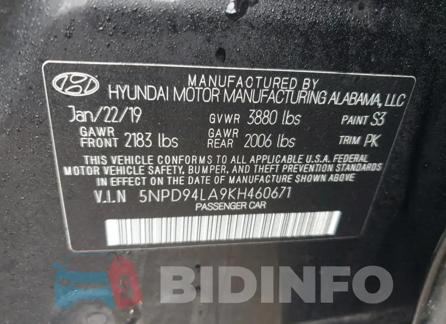 5NPD94LA9KH460671 Photo# 12