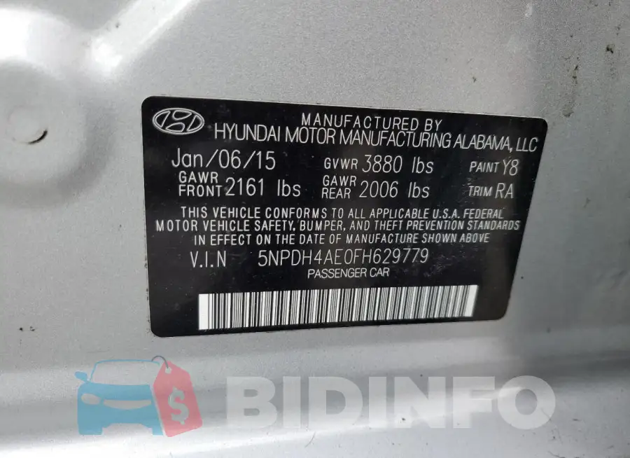 5NPDH4AE0FH629779 Photo# 13