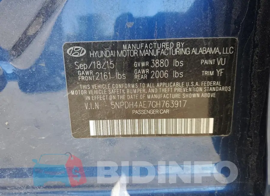 5NPDH4AE7GH763917 Photo# 12