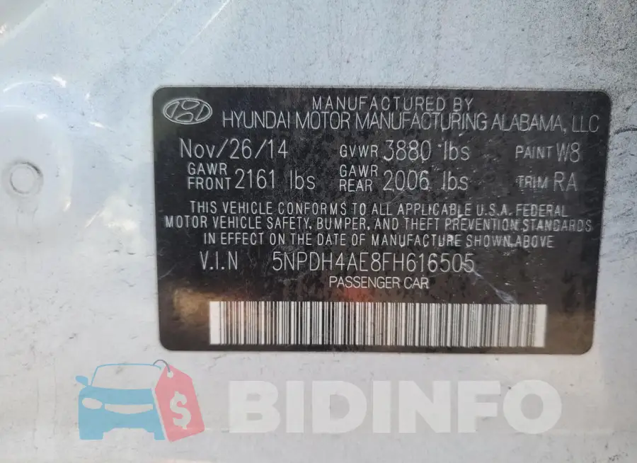 5NPDH4AE8FH616505 Photo# 13
