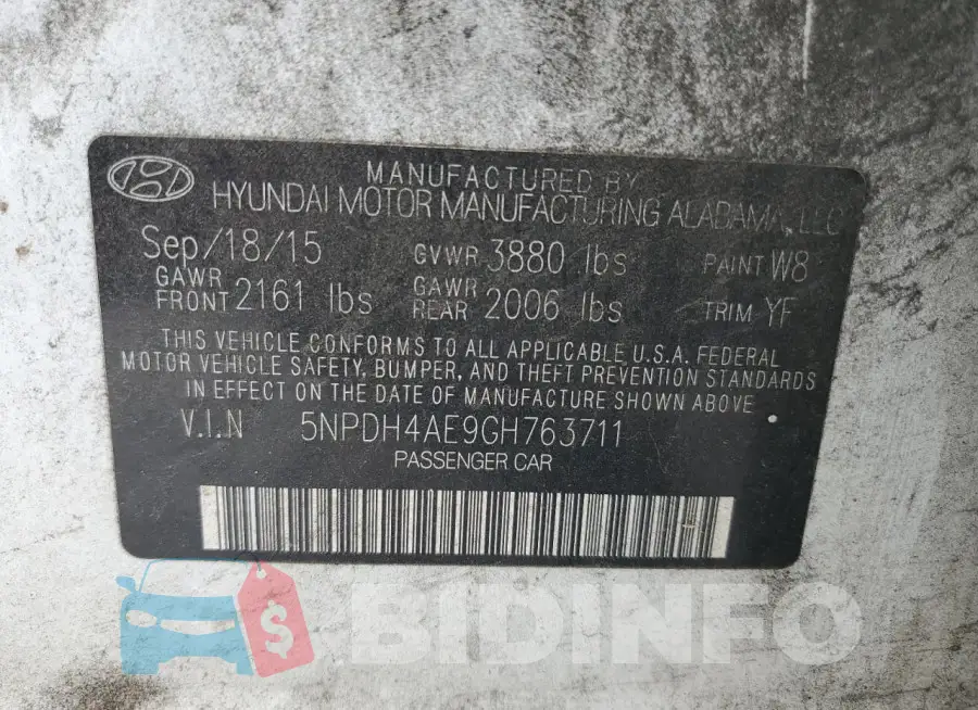 5NPDH4AE9GH763711 Photo# 12