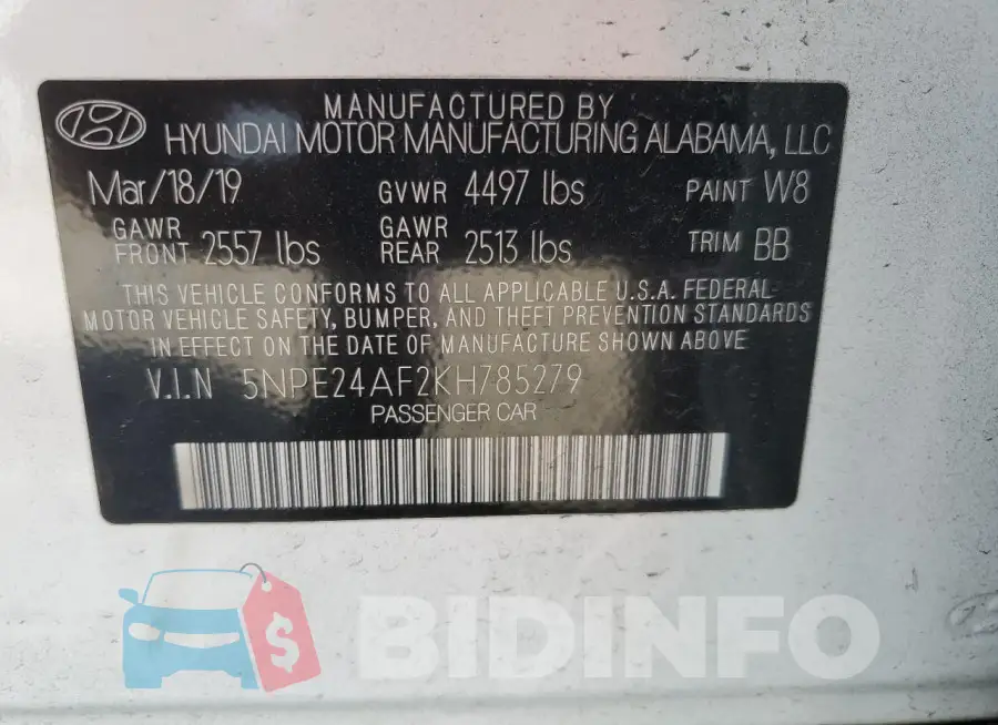 5NPE24AF2KH785279 Photo# 12