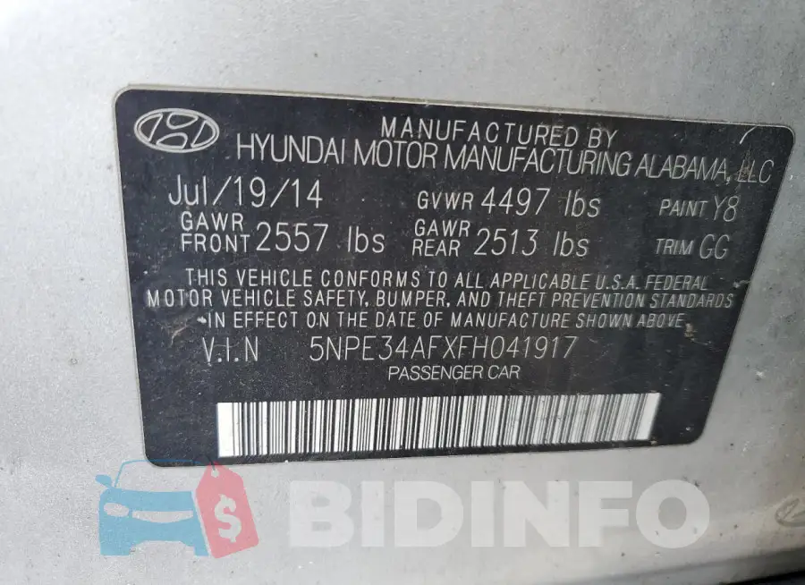 5NPE34AFXFH041917 Photo# 12