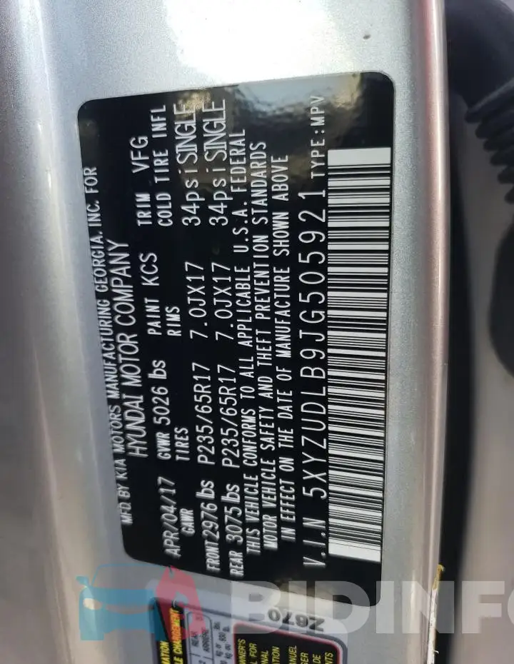 5XYZUDLB9JG505921 Photo# 13