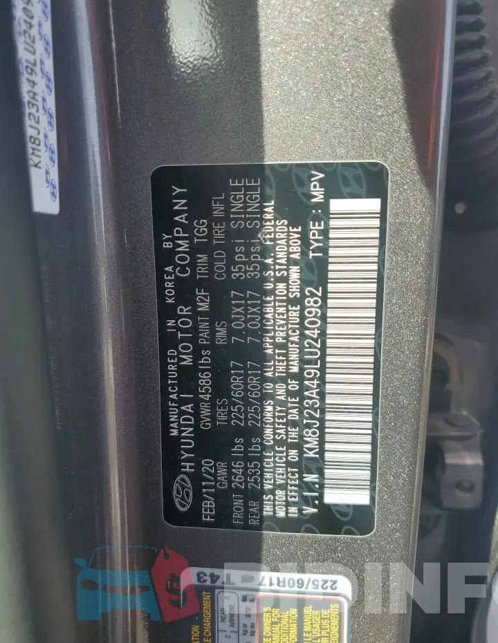 KM8J23A49LU240982 Photo# 12