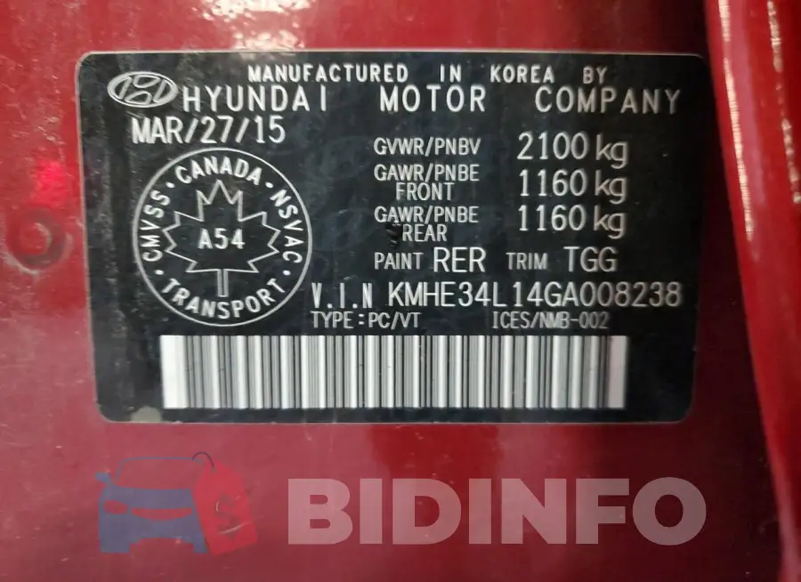 KMHE34L14GA008238 Photo# 12