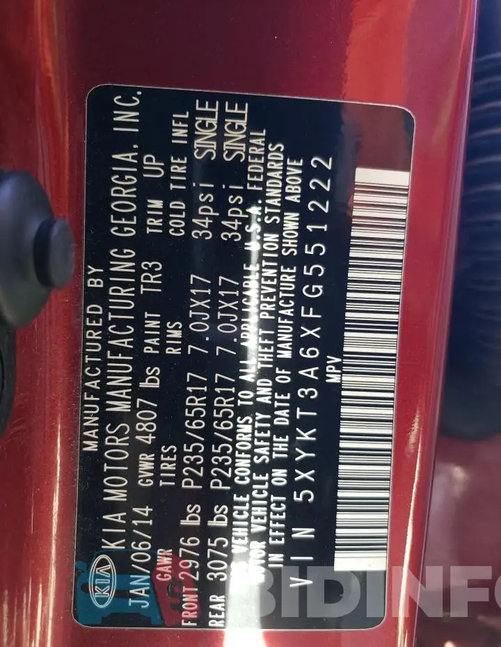 5XYKT3A6XFG551222 Photo# 13