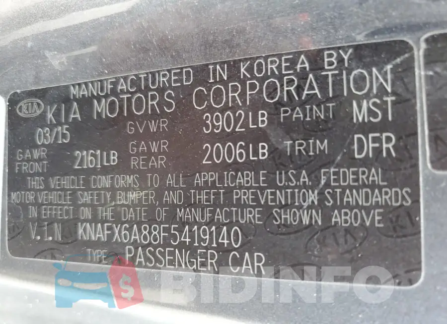 KNAFX6A88F5419140 Photo# 13