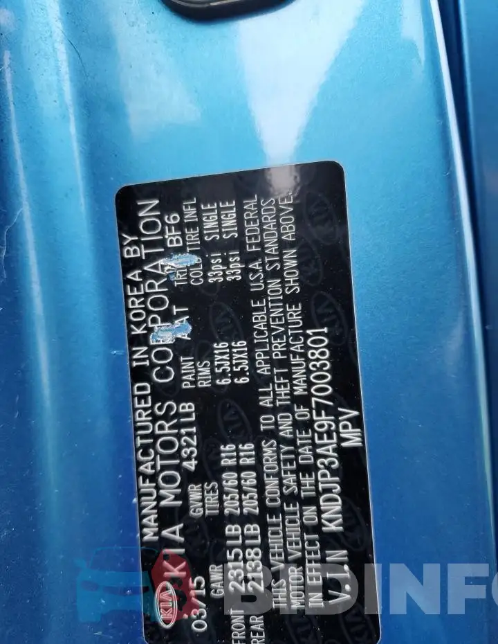 KNDJP3AE9F7003801 Photo# 14