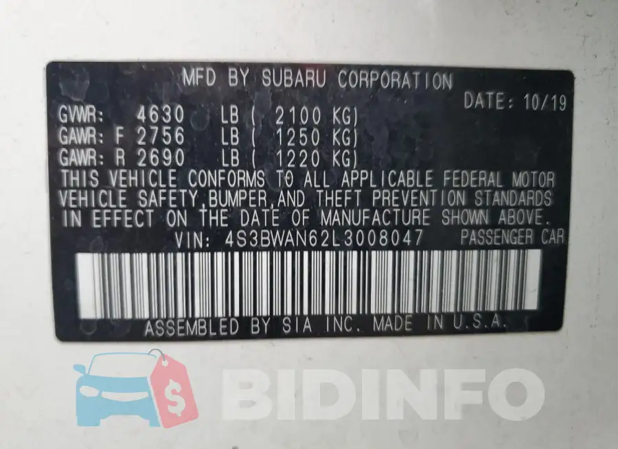 4S3BWAN62L3008047 Photo# 12