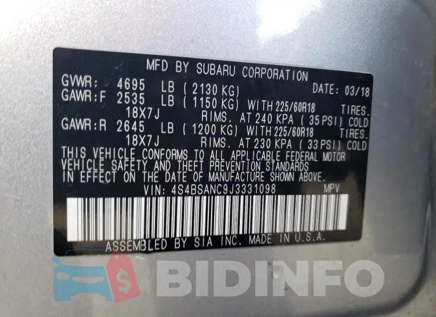4S4BSANC9J3331098 Photo# 12