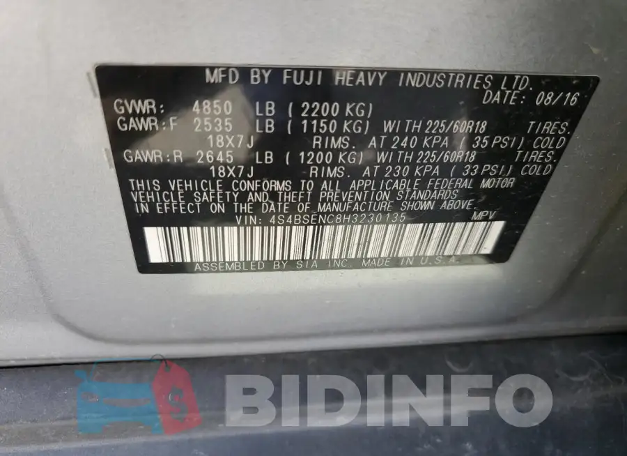 4S4BSENC8H3230135 Photo# 12