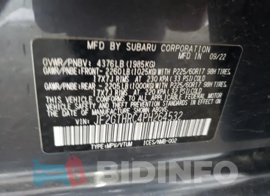 JF2GTHRC4PH264532 Photo# 12