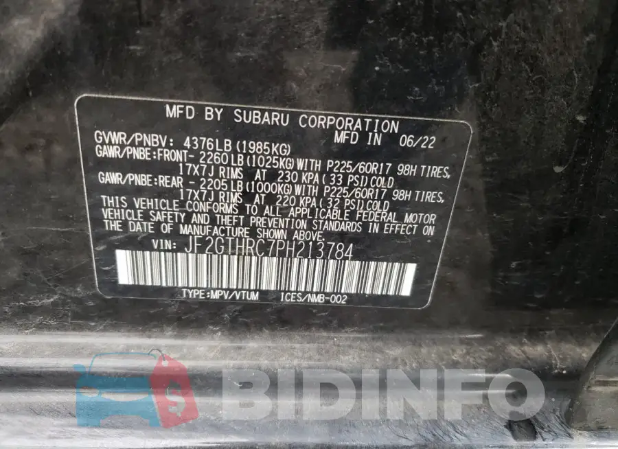JF2GTHRC7PH213784 Photo# 12