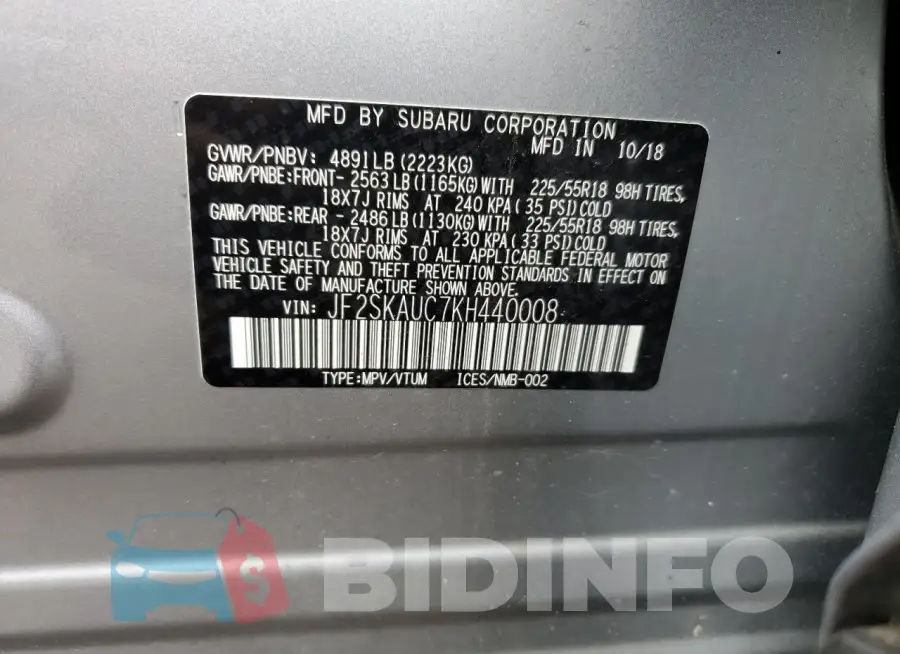 JF2SKAUC7KH440008 Photo# 12