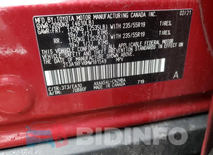 2T3A1RFV6MW181549 Photo# 13