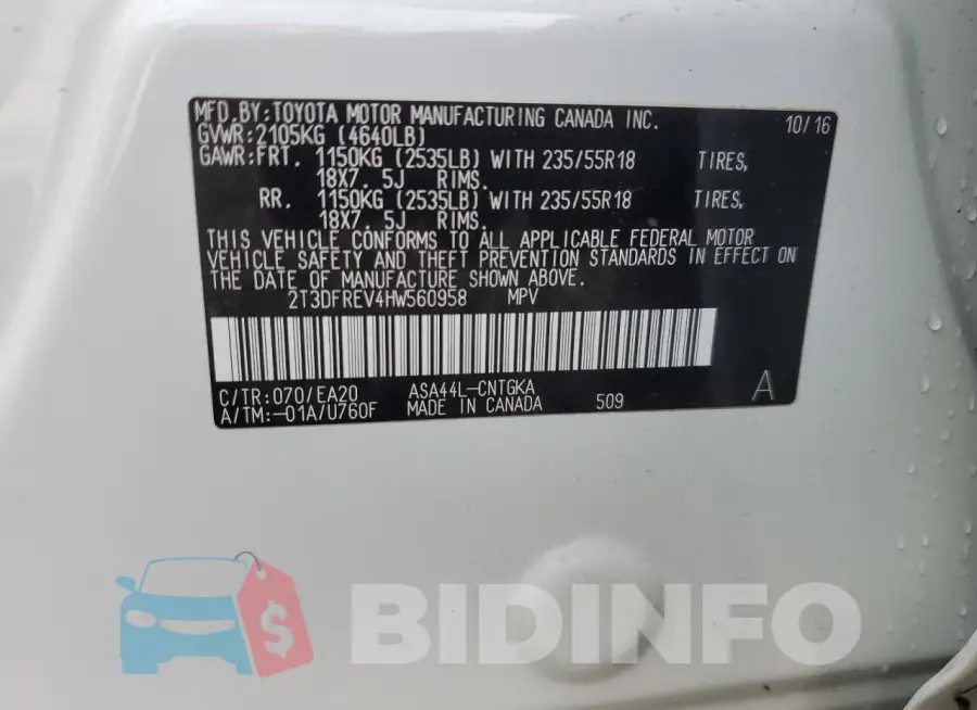 2T3DFREV4HW560958 Photo# 13