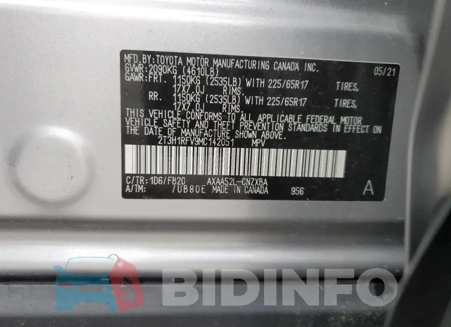 2T3H1RFV9MC142051 Photo# 13