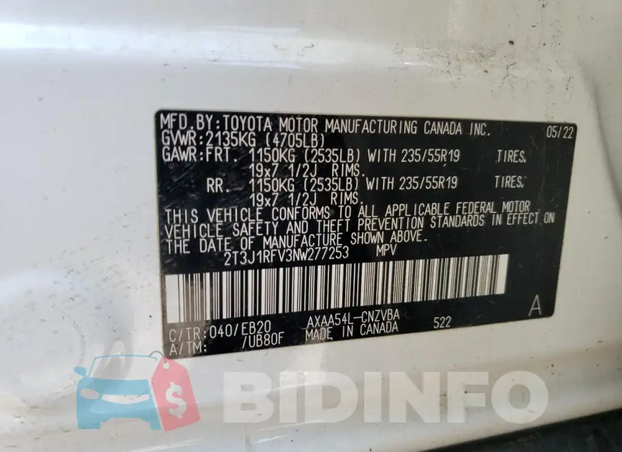 2T3J1RFV3NW277253 Photo# 12