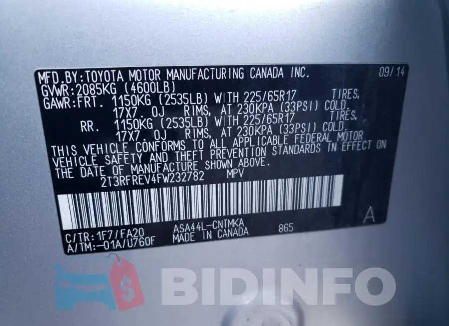 2T3RFREV4FW232782 Photo# 12