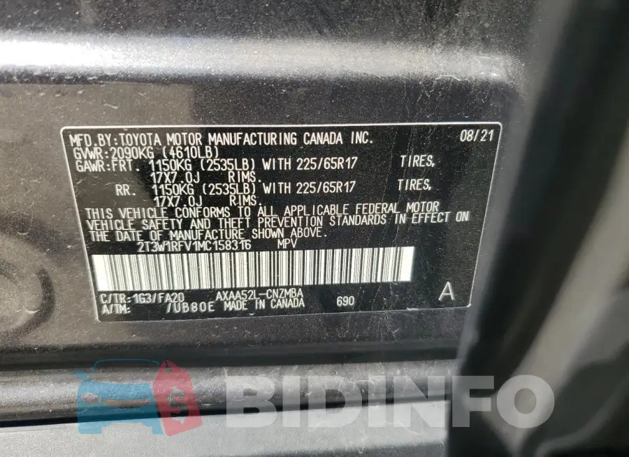 2T3W1RFV1MC158316 Photo# 13
