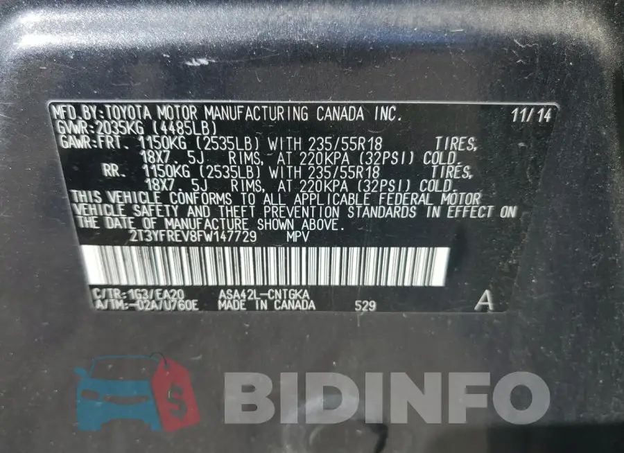 2T3YFREV8FW147729 Photo# 14