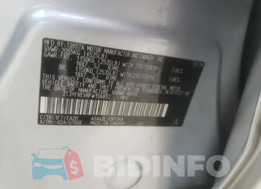 2T3YFREV8FW156852 Photo# 14