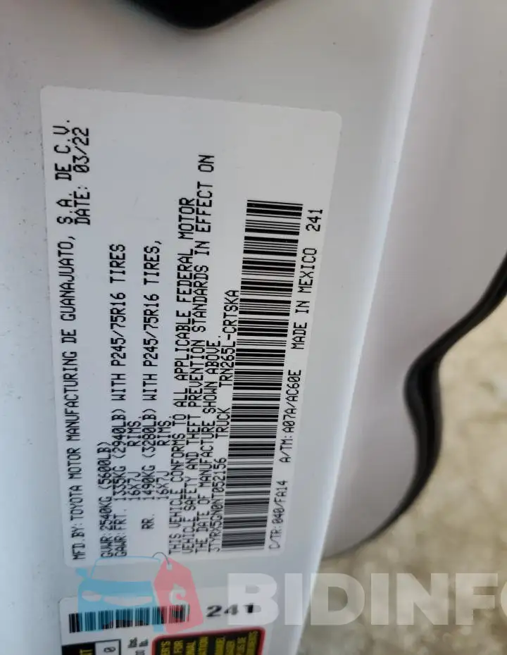 3TYRX5GN0NT052156 Photo# 12