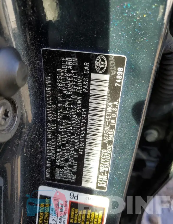 4T1BF1FK5HU701431 Photo# 12