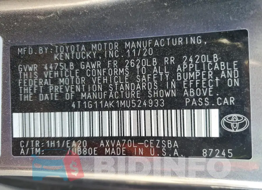 4T1G11AK1MU524933 Photo# 13