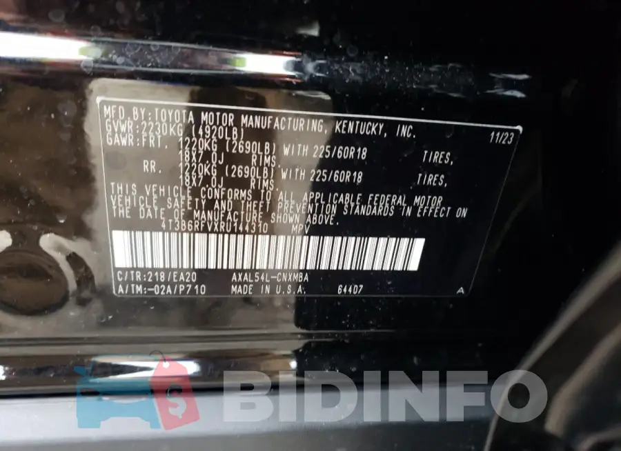 4T3B6RFVXRU144310 Photo# 13
