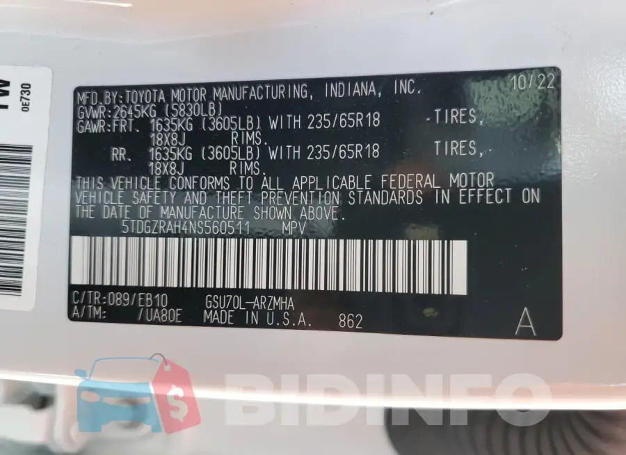 5TDGZRAH4NS560511 Photo# 13