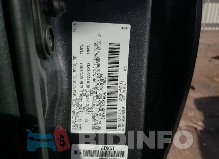 5TFHY5F18GX540948 Photo# 12