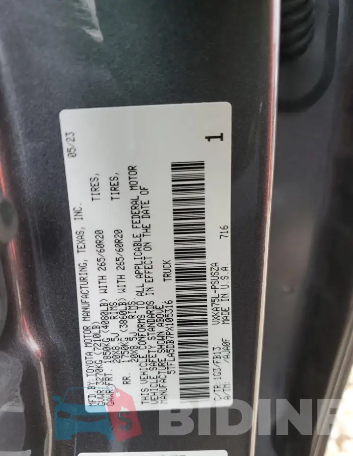 5TFLA5DB7PX105316 Photo# 12