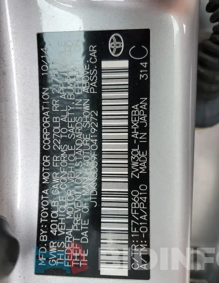 JTDKN3DU9F0419272 Photo# 12