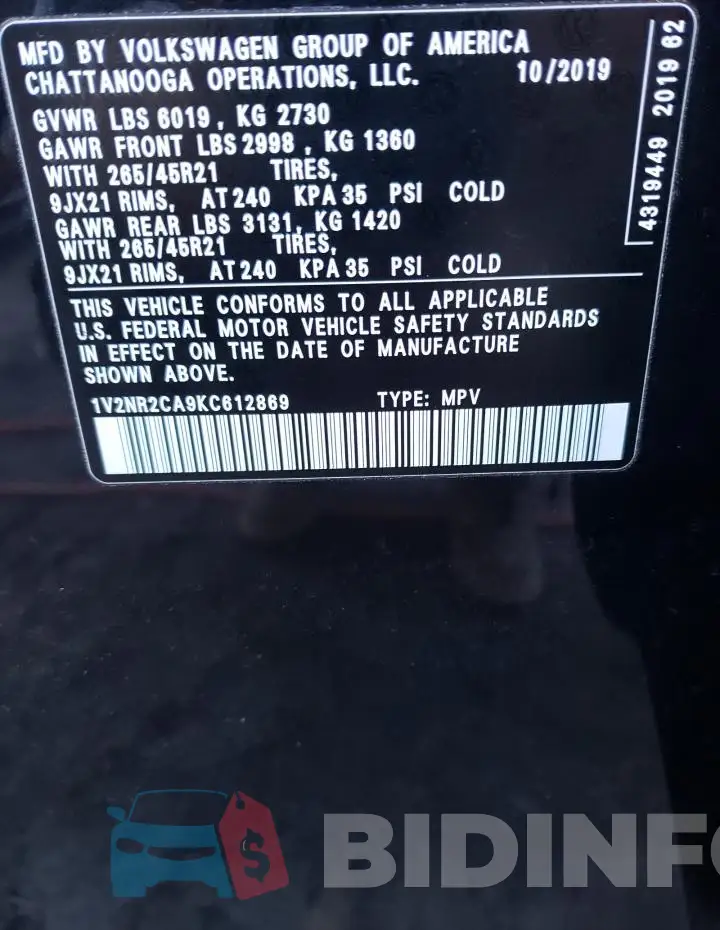1V2NR2CA9KC612869 Photo# 13