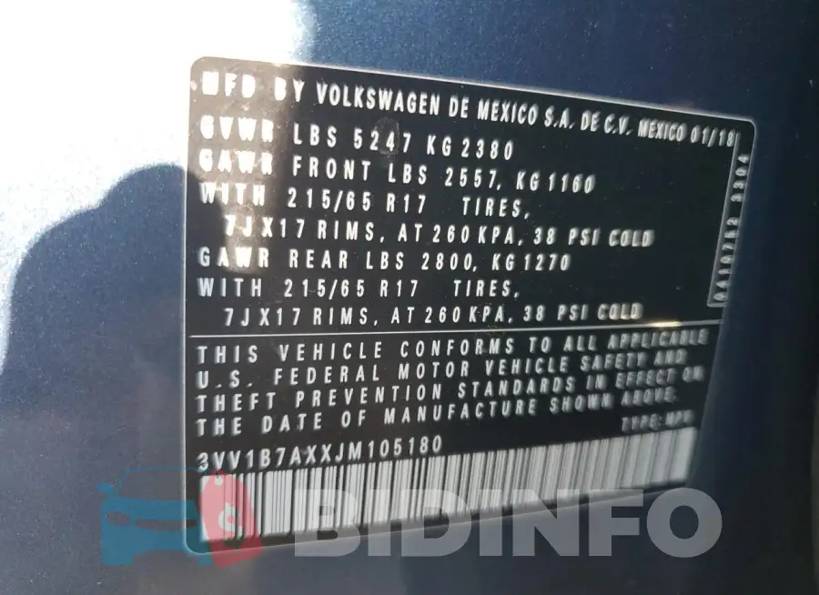 3VV1B7AXXJM105180 Photo# 14