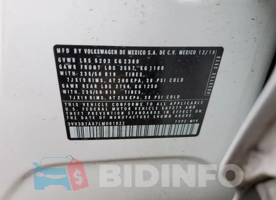 3VV3B7AX7LM081822 Photo# 13