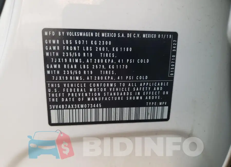 3VV4B7AX3KM073445 Photo# 12