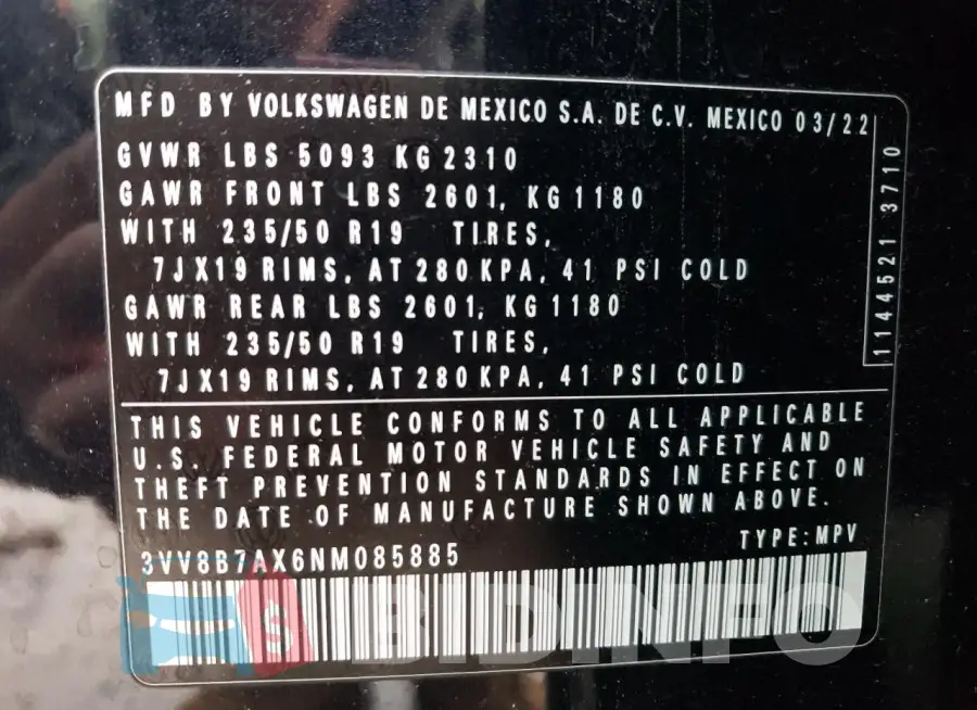 3VV8B7AX6NM085885 Photo# 13